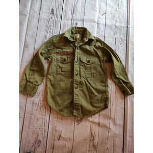 Vintage Olive Green BSA Boy Scout uniform shirt Long Sleeve #3 READ